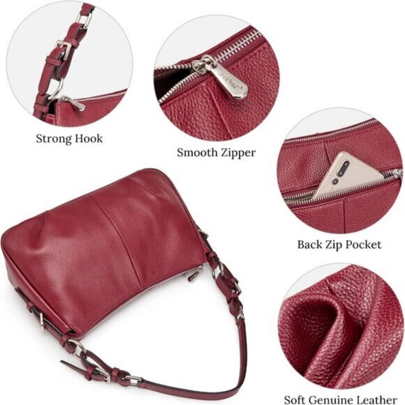 🆕Womens Wine Genuine Leather Shoulder Bag Top Handle Handbag Ladies Purses - Picture 8 of 11